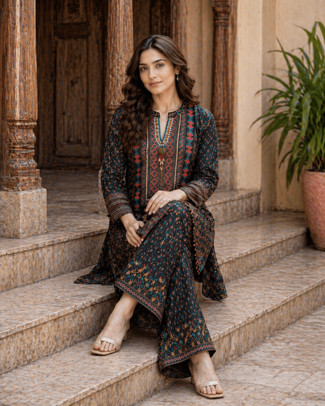Dark-Toned Printed Cord Set