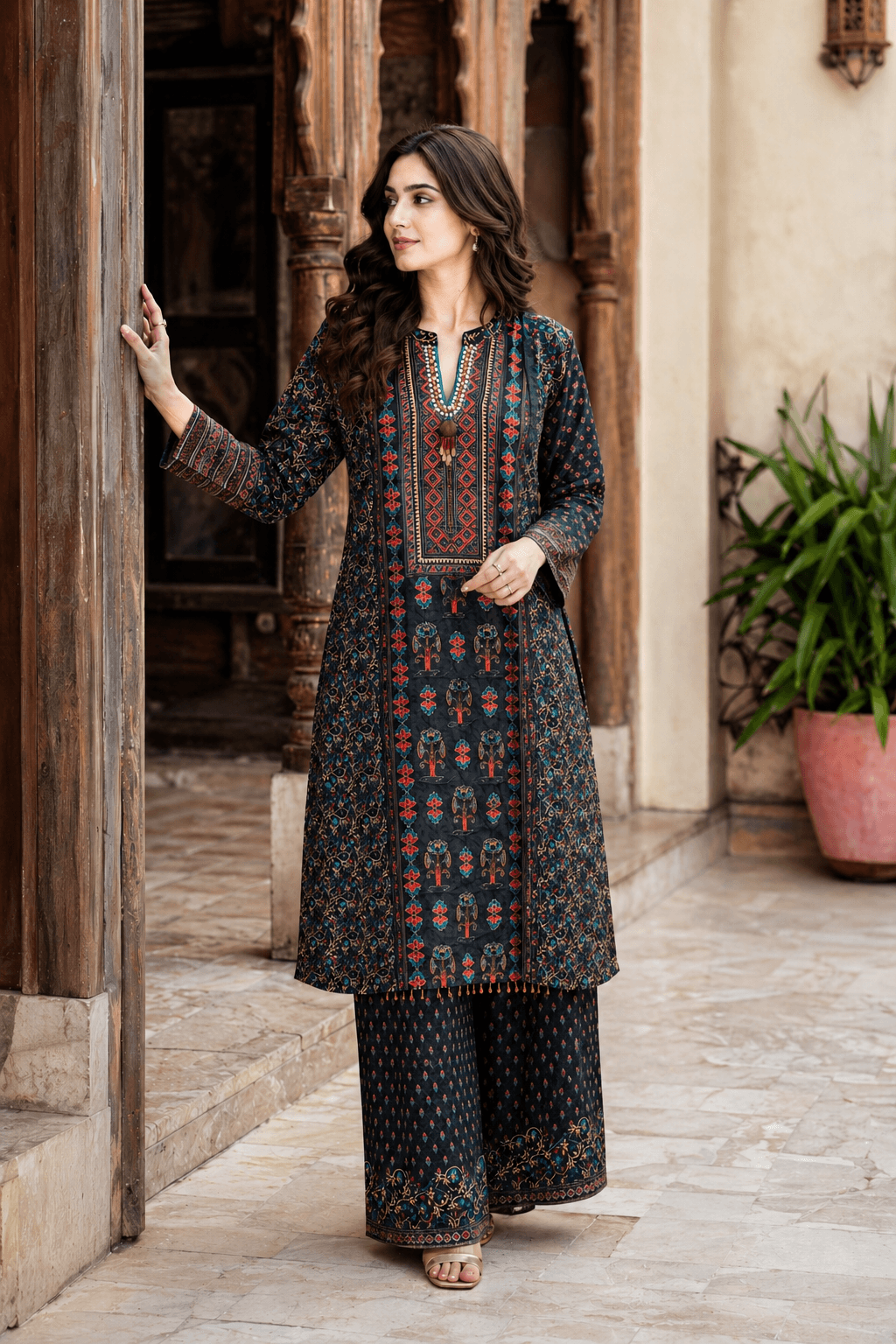 Dark-Toned Printed Cord Set
