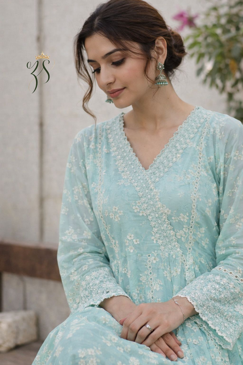 Serene mint green chikankari-inspired suit set