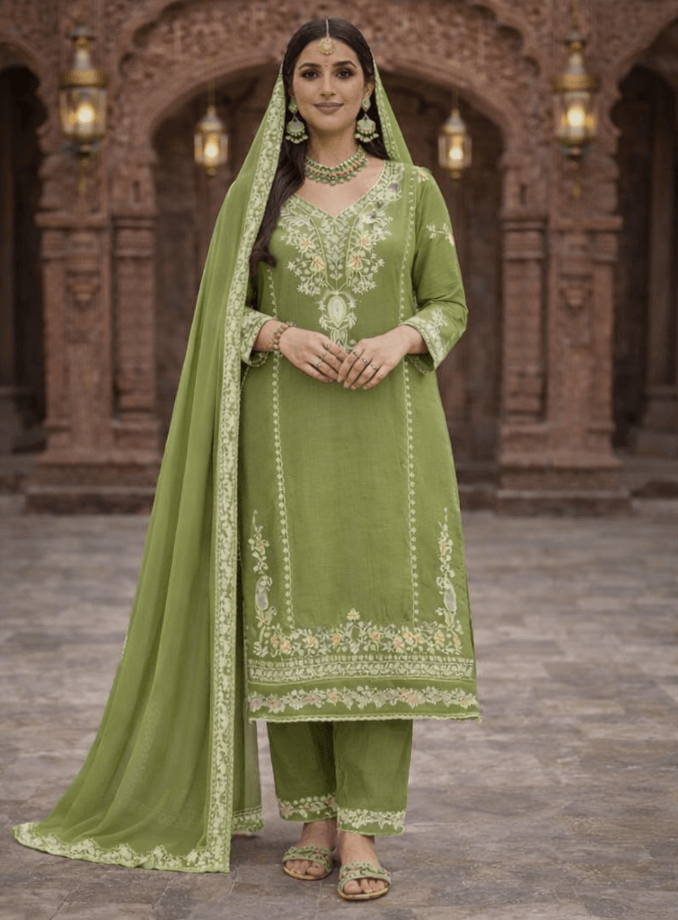 Pista Green Embroidered Kurta Set with Dupatta