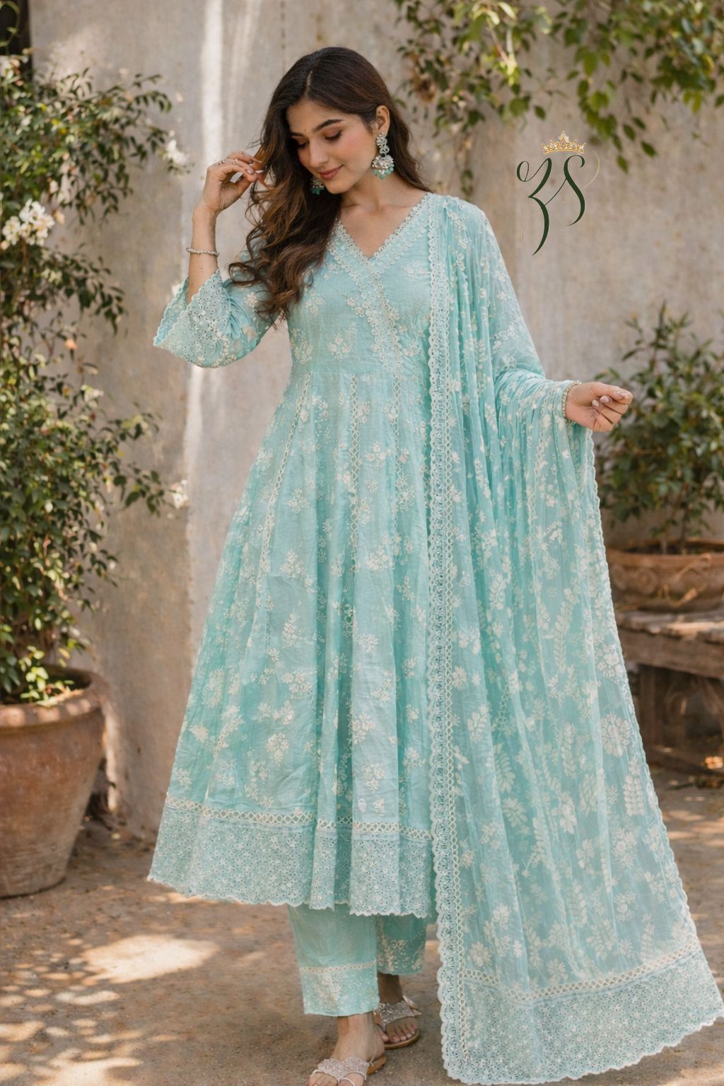 Serene mint green chikankari-inspired suit set