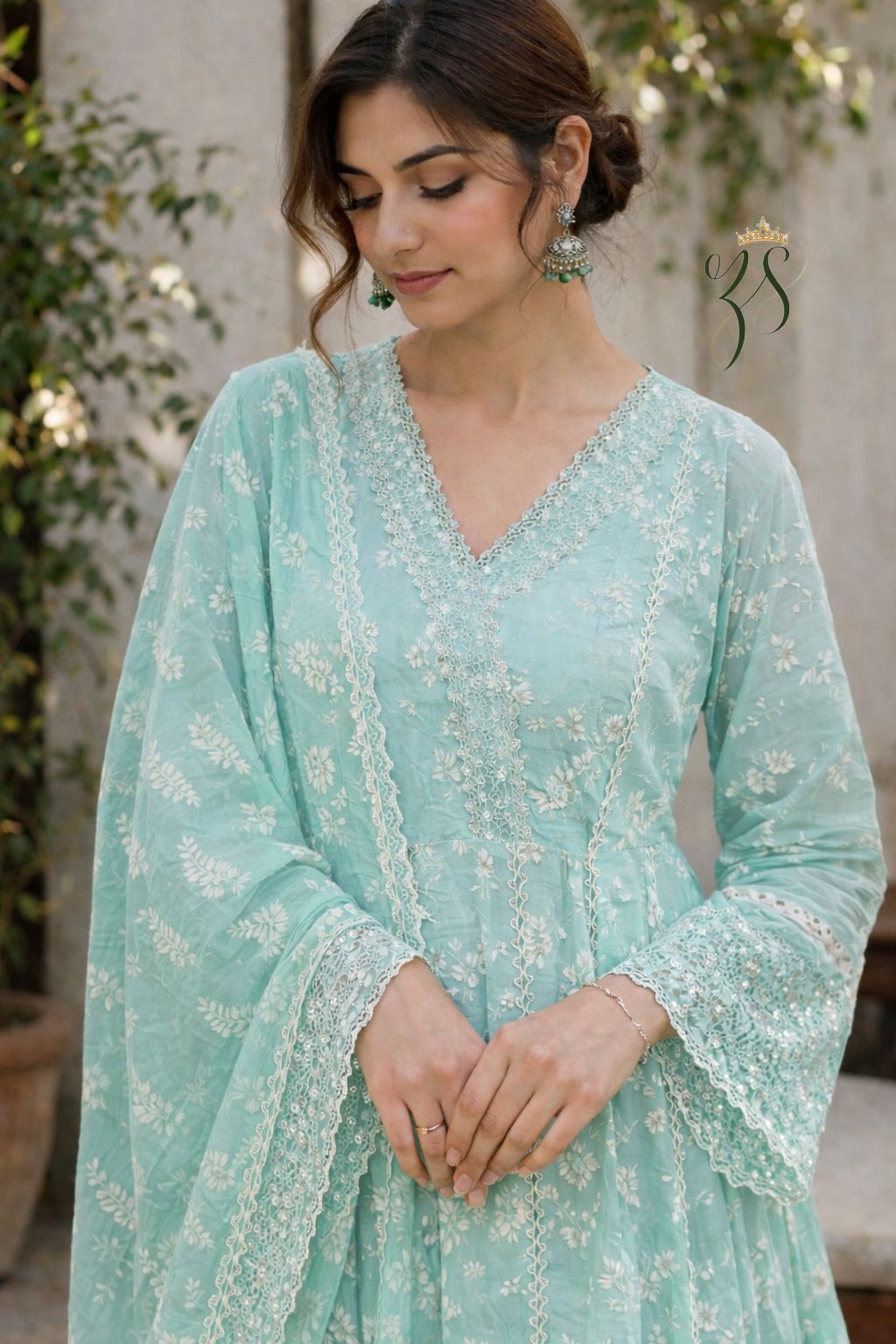 Serene mint green chikankari-inspired suit set