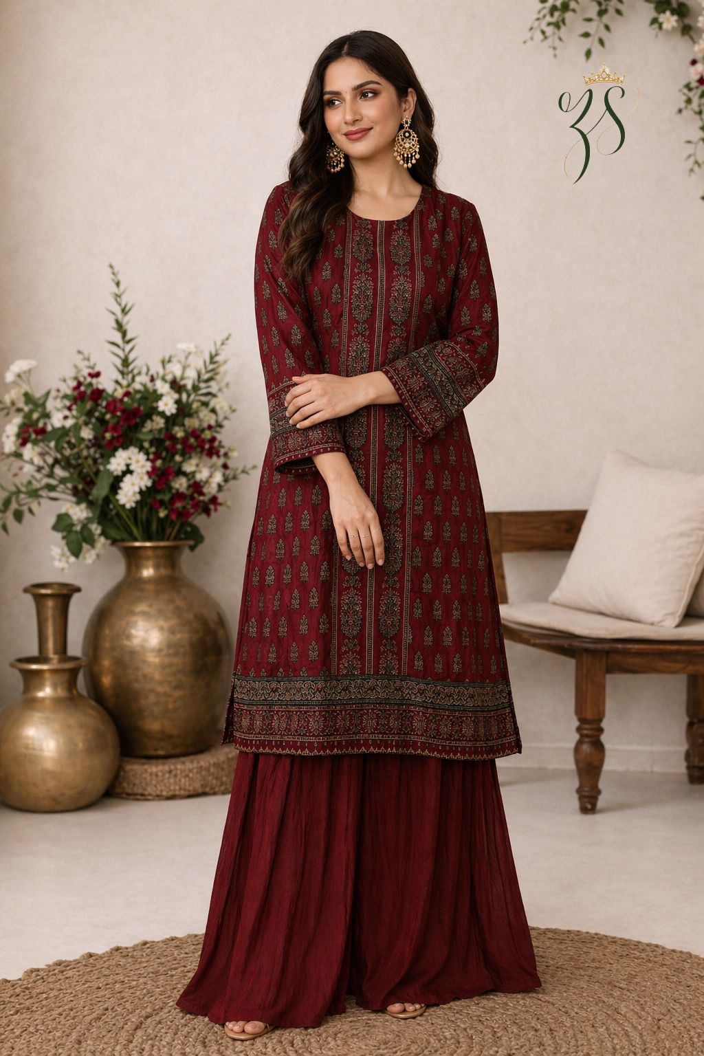 Maroon kurta and Sharara set