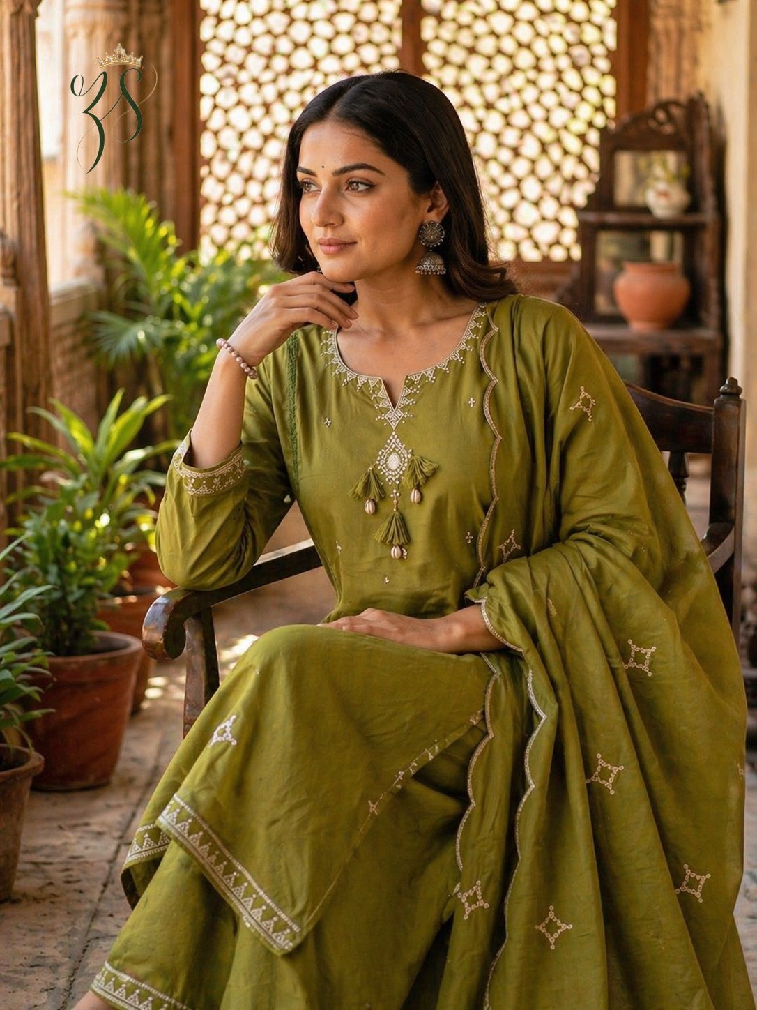 Mehendi Green Cotton Kurta Set with Dupatta