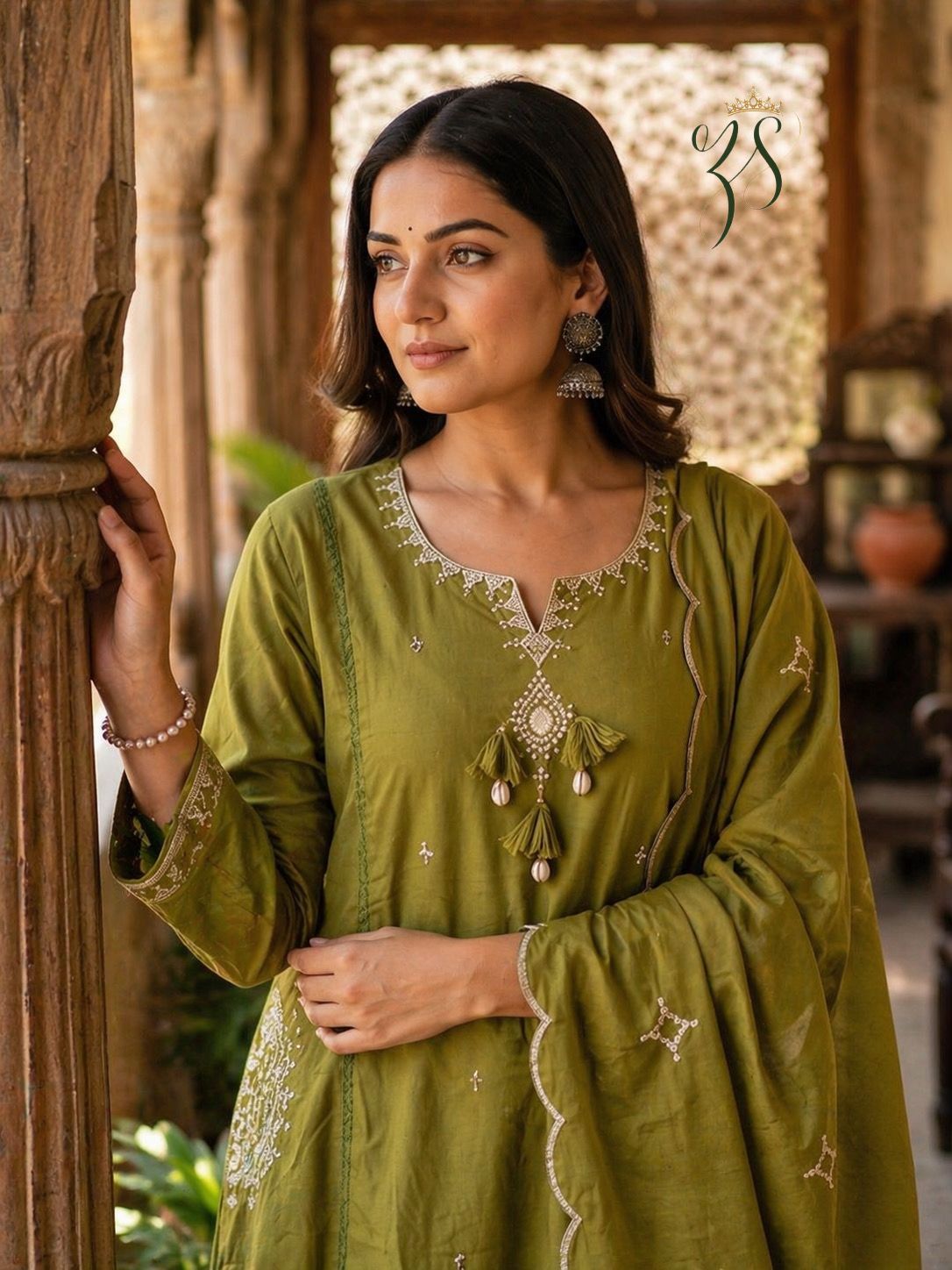 Mehendi Green Cotton Kurta Set with Dupatta
