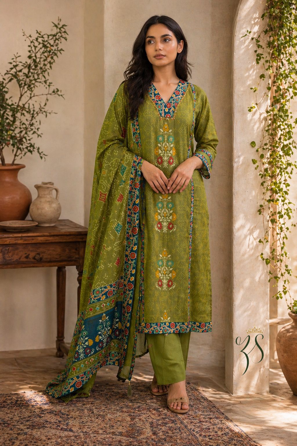 Olive Green Ethnic Suit Set