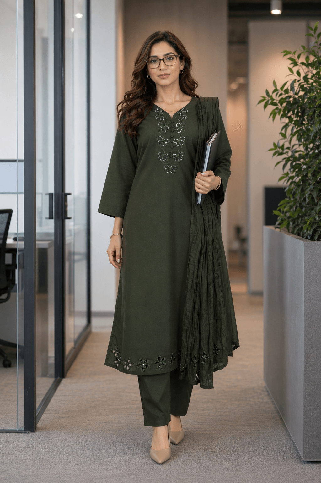 Elegant Olive Green Kurta Set