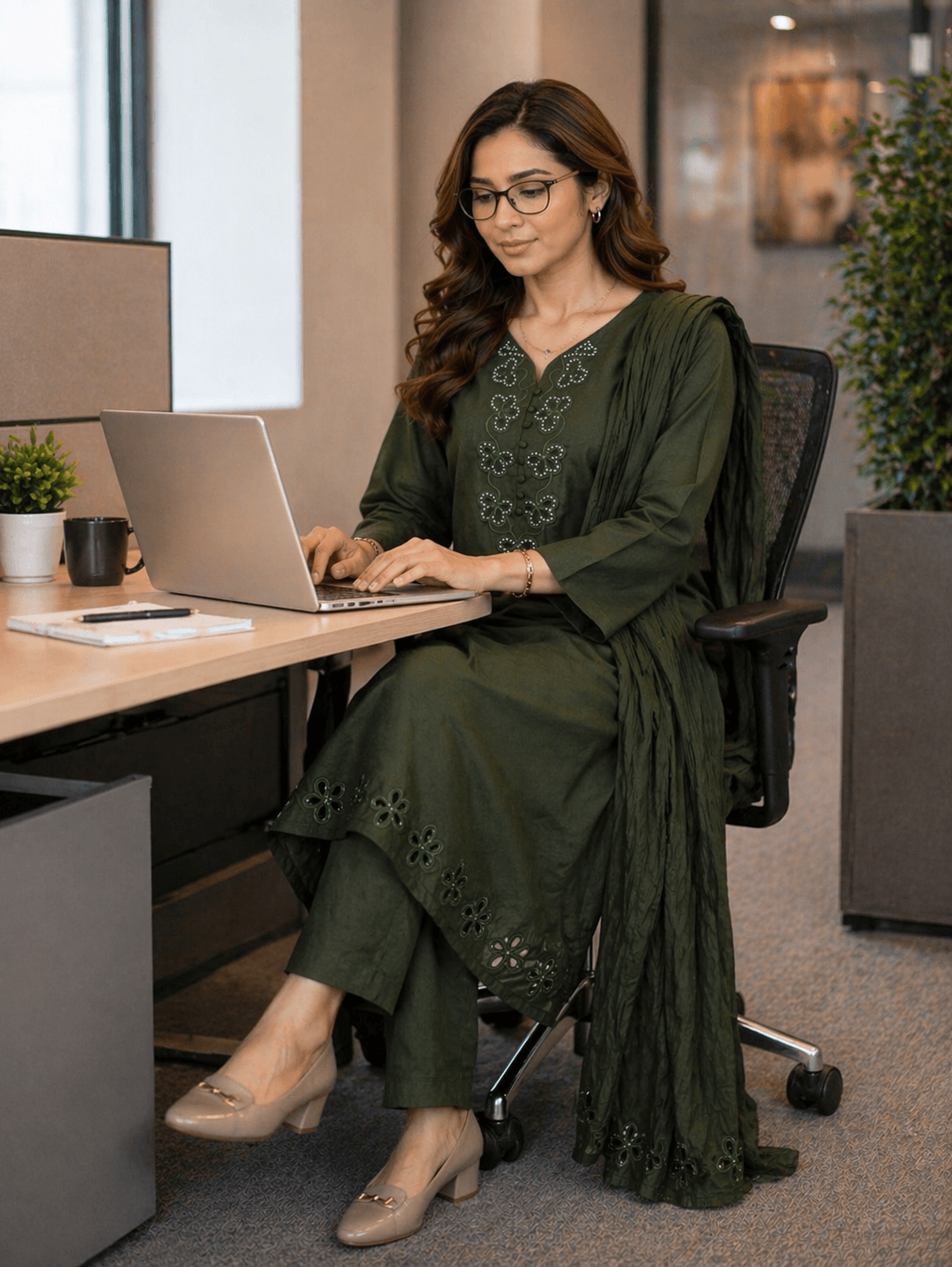 Elegant Olive Green Kurta Set