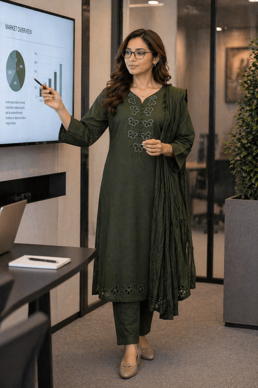 Elegant Olive Green Kurta Set