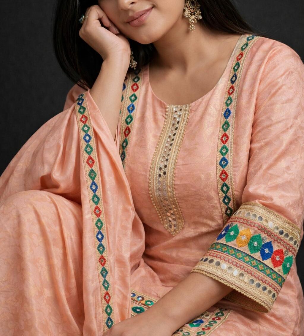 Peach embroidered Kurta Set