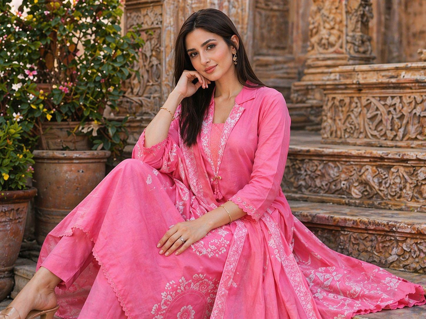 Charming pink cotton suit set