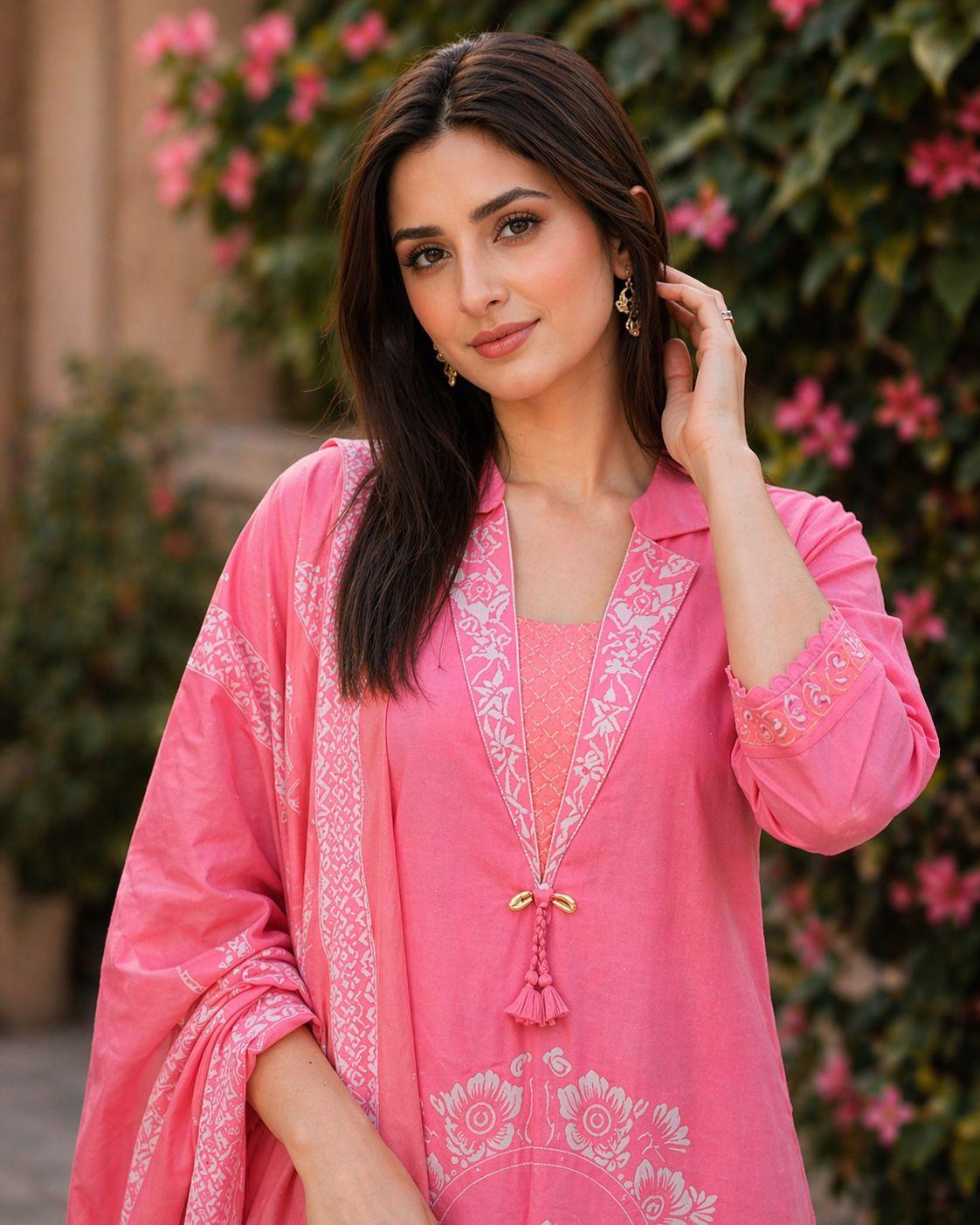 Charming pink cotton suit set