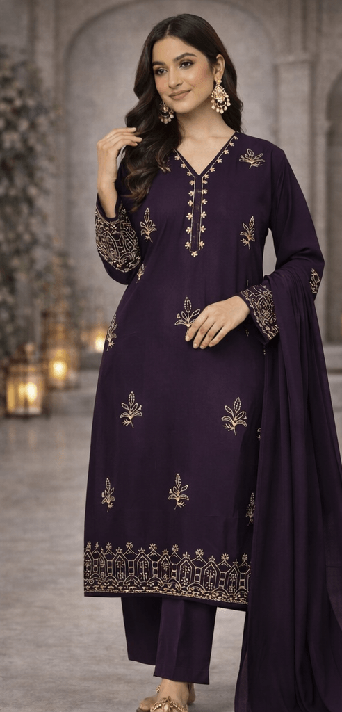Deep plum/purple three-piece suit