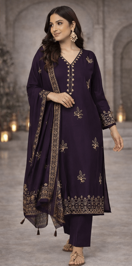 Deep plum/purple three-piece suit