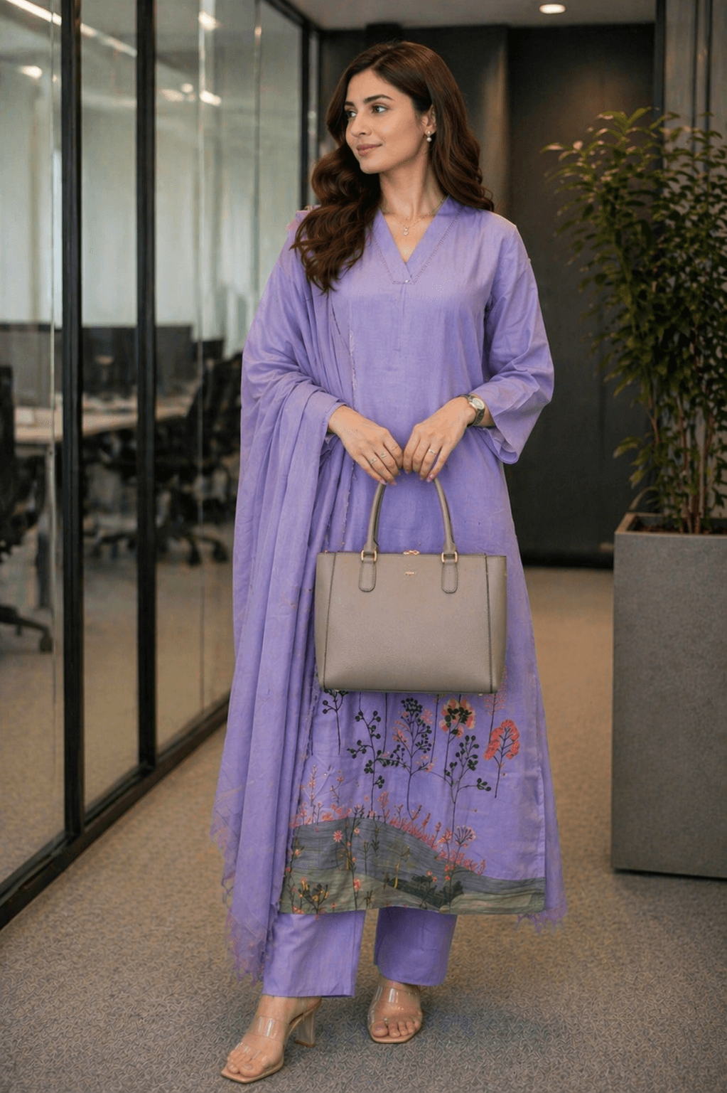 Lavender Botanical Printed Kurta Set