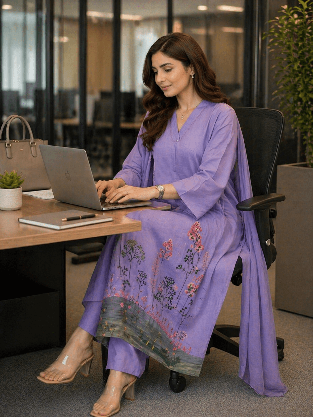 Lavender Botanical Printed Kurta Set