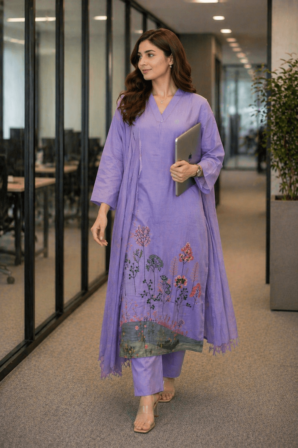 Lavender Botanical Printed Kurta Set
