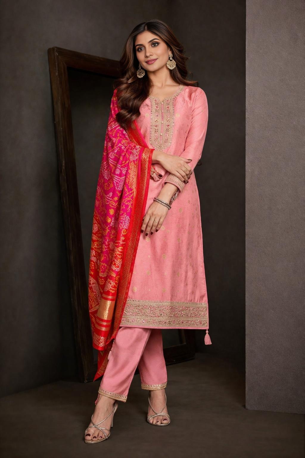 Pink embroidered salwar suit