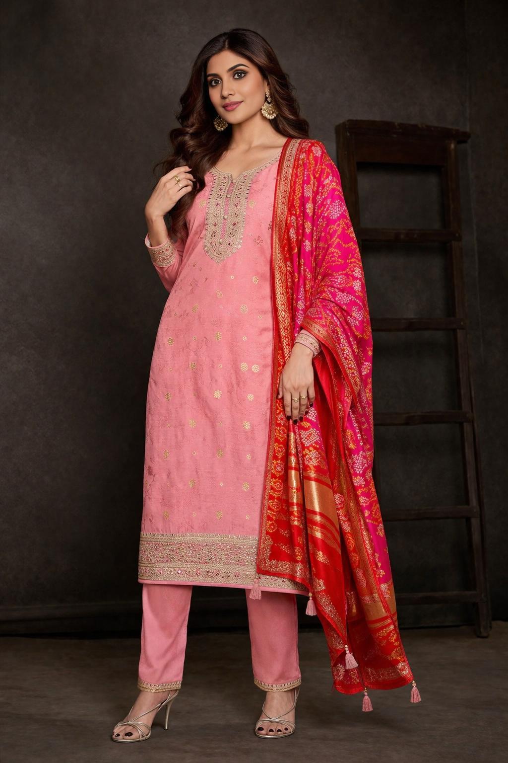 Pink embroidered salwar suit