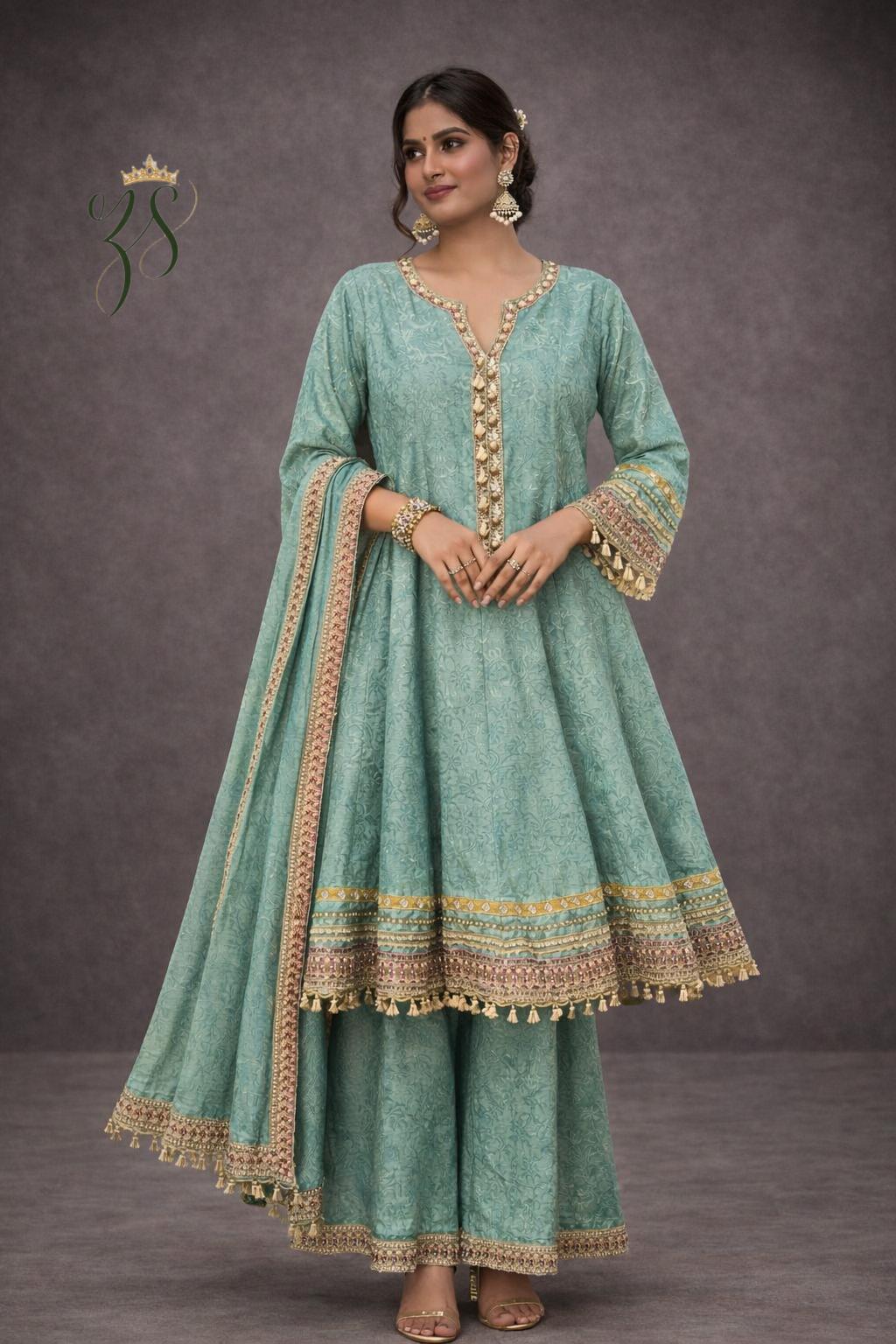 Sage green Anarkali set