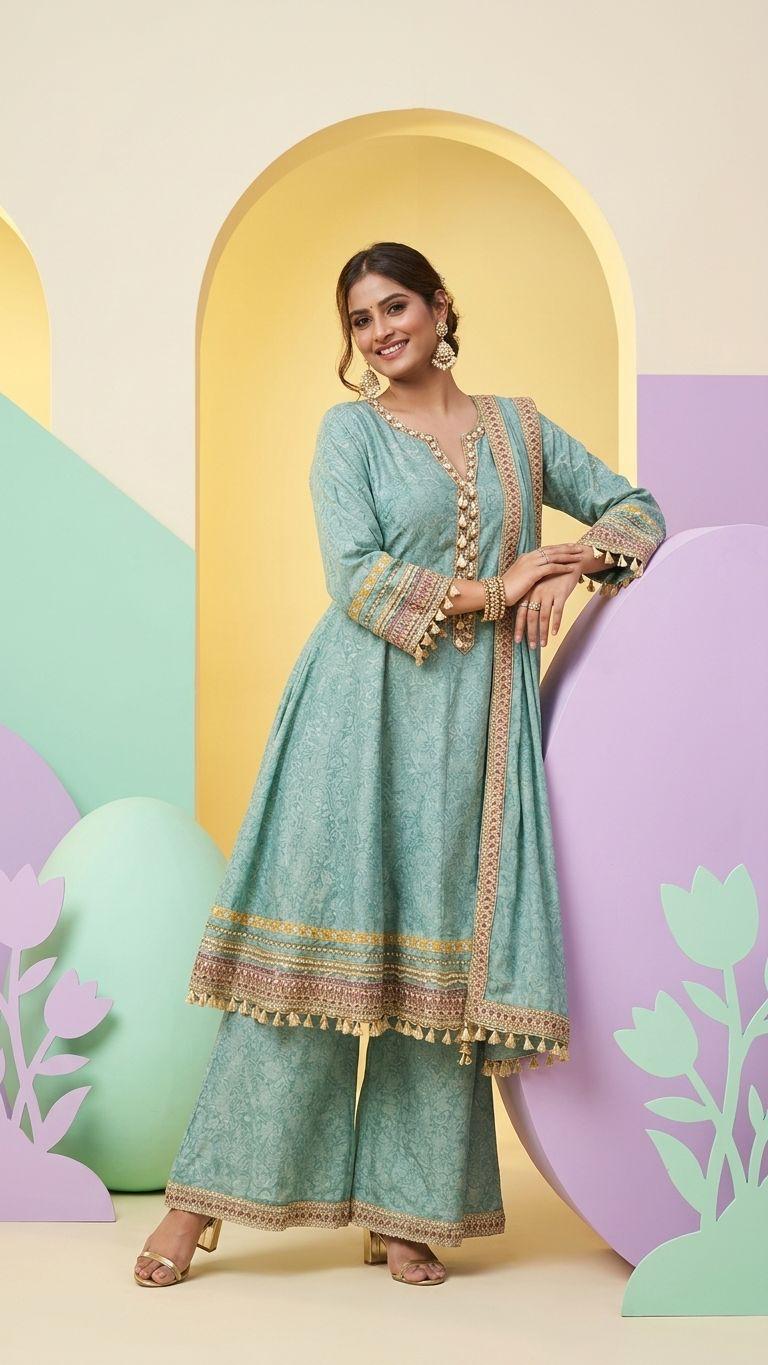 Sage green Anarkali set