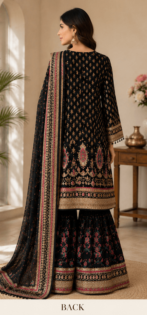 Black Floral Sharara Suit Set