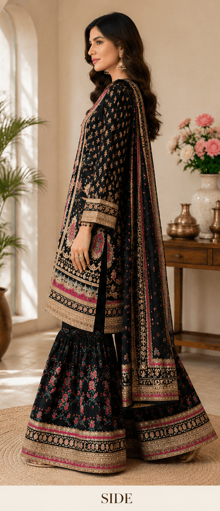 Black Floral Sharara Suit Set