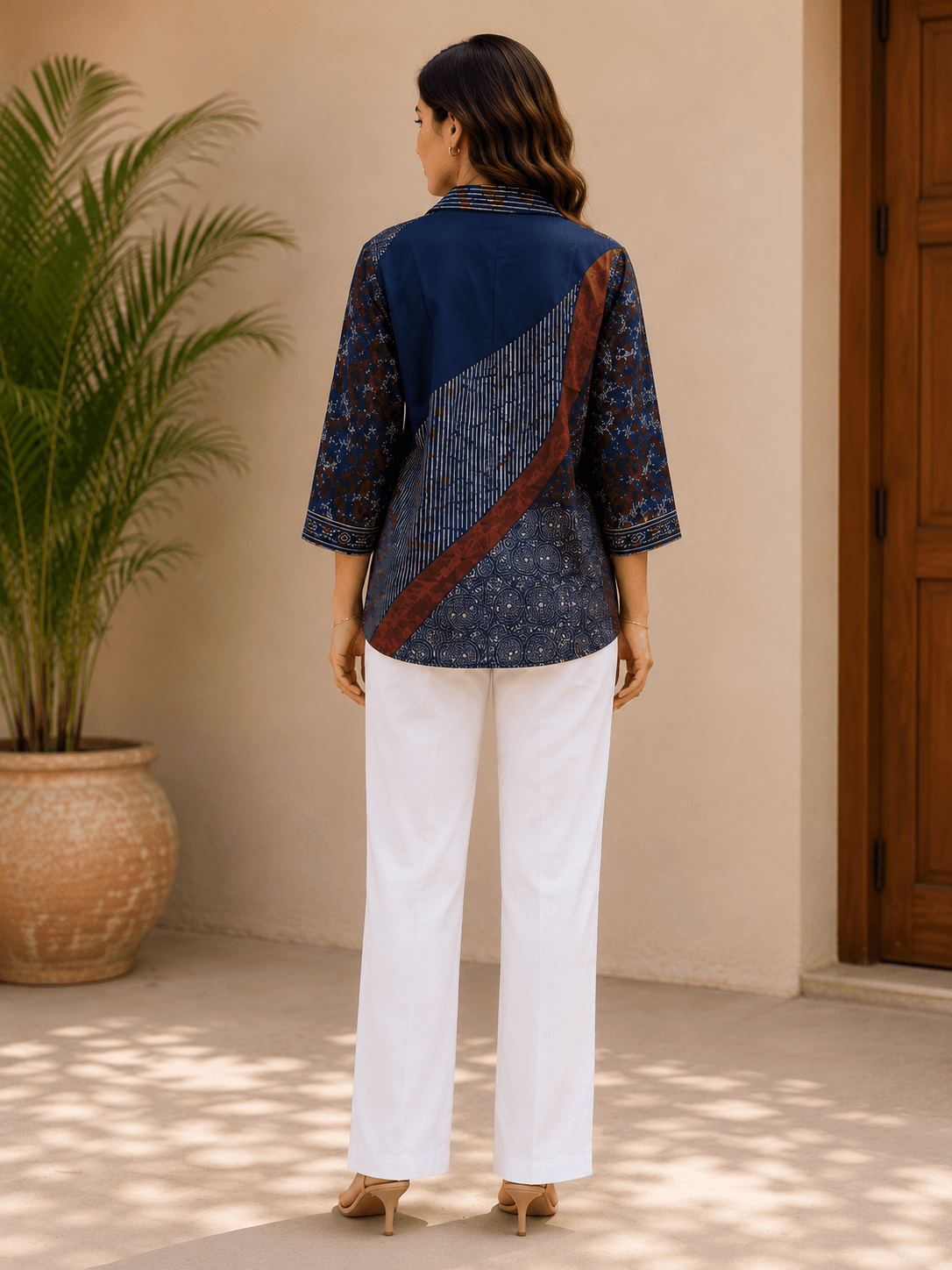 Midnight Blue Printed Crepe Shirt