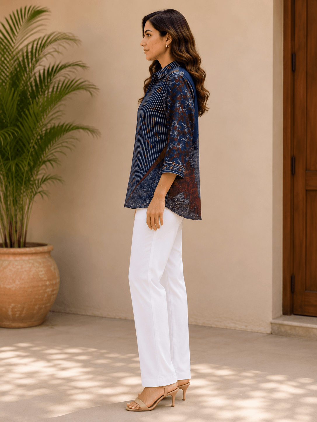 Midnight Blue Printed Crepe Shirt
