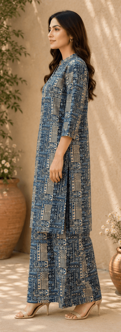 Indigo & Cream Printed Cotton Co-ord Set