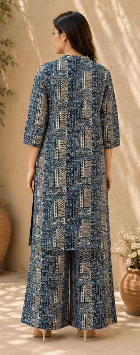 Indigo & Cream Printed Cotton Co-ord Set