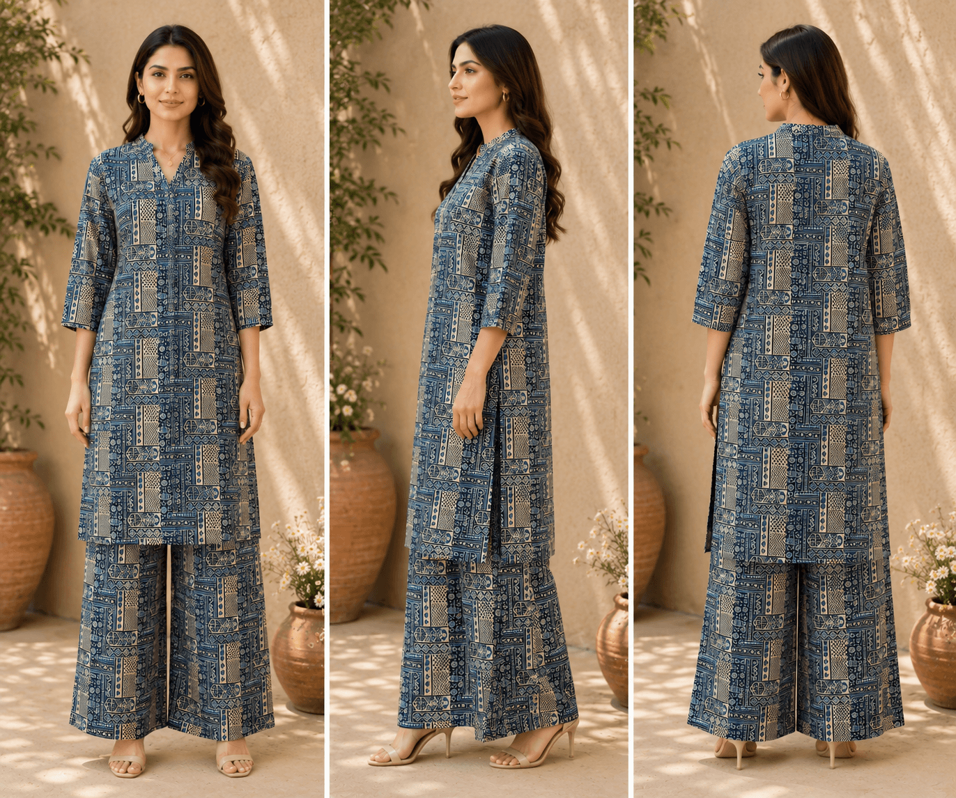 Indigo & Cream Printed Cotton Co-ord Set
