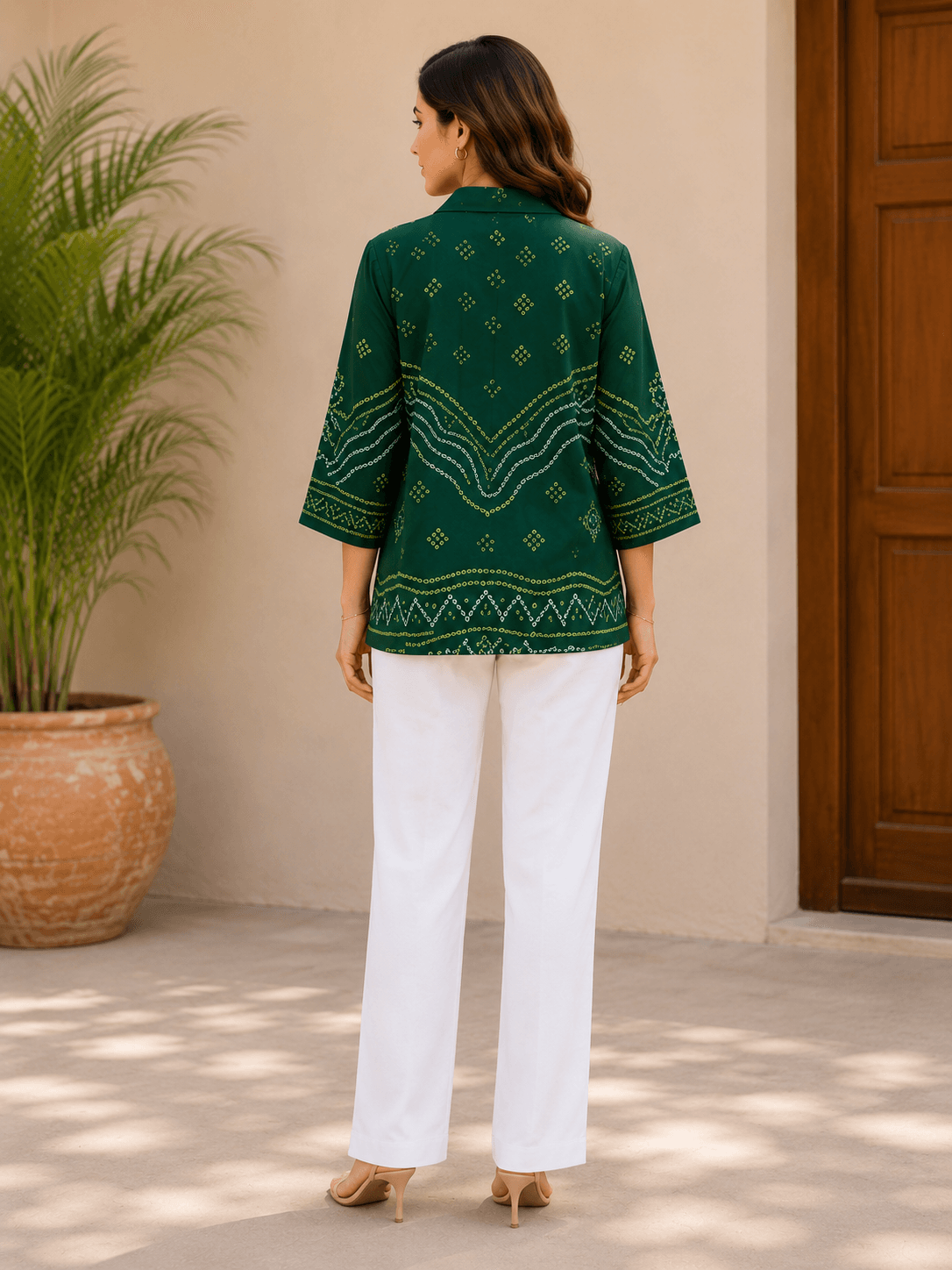 Emerald Green Printed Crepe-Cotton Shirt