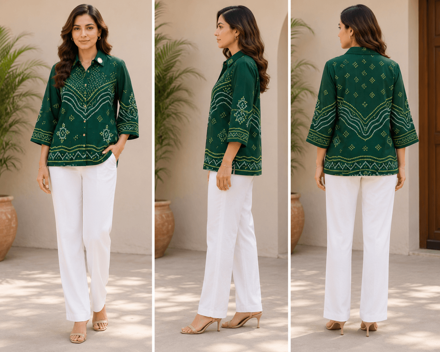 Emerald Green Printed Crepe-Cotton Shirt