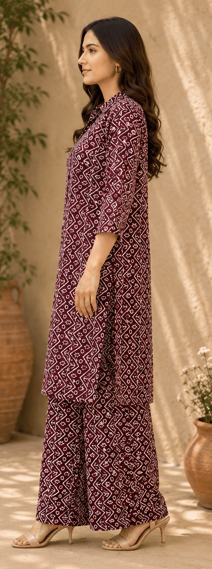 Magenta Printed Cotton Co-ord Set