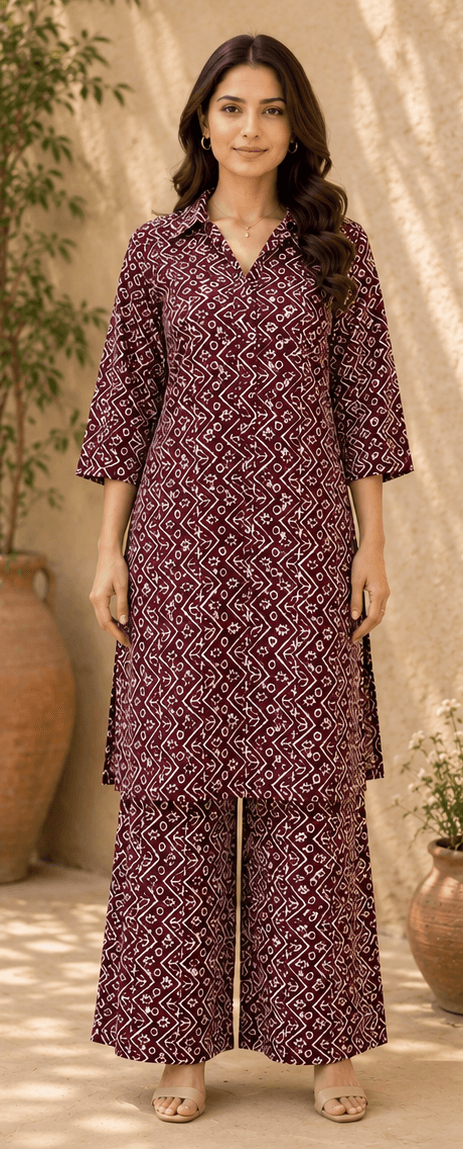 Magenta Printed Cotton Co-ord Set