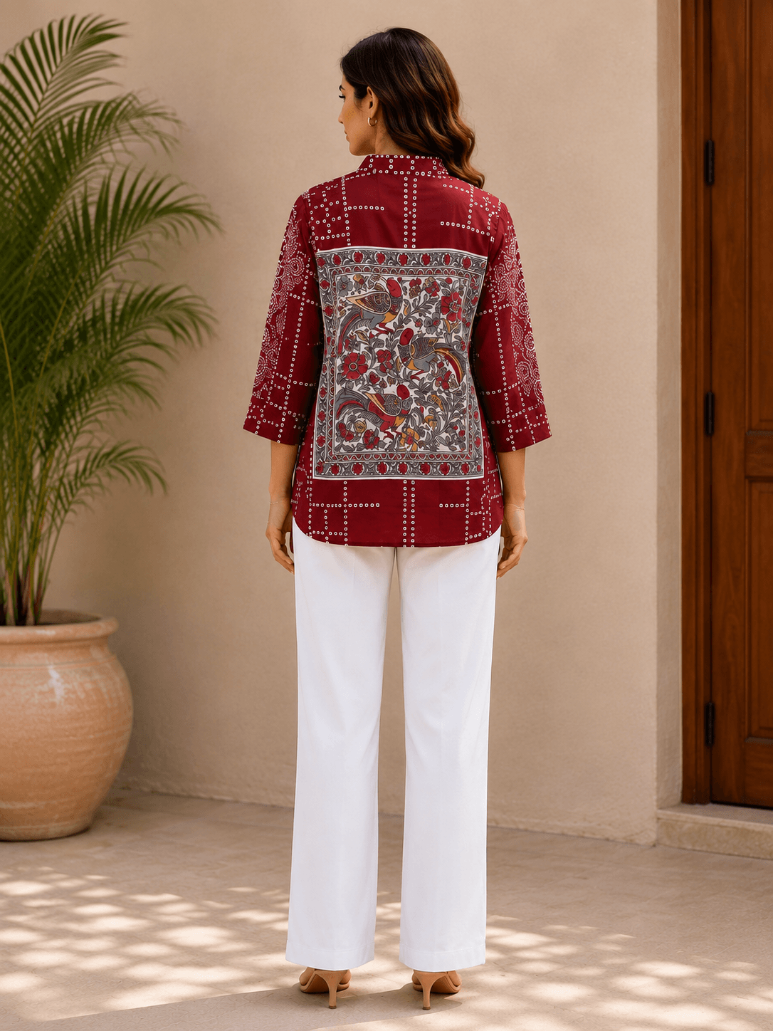 Maroon Crepe Printed Shirt