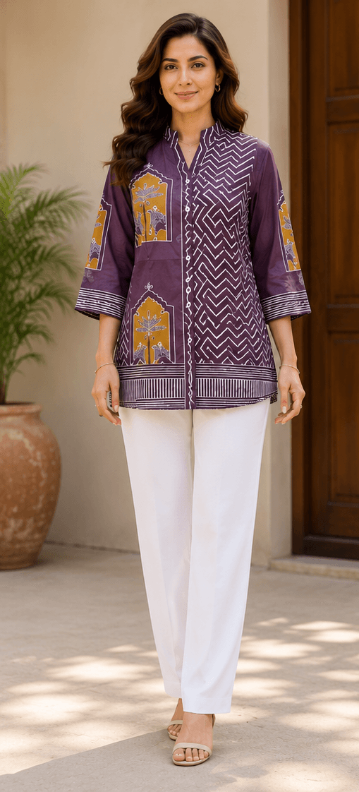 Purple Printed Crepe Shirt