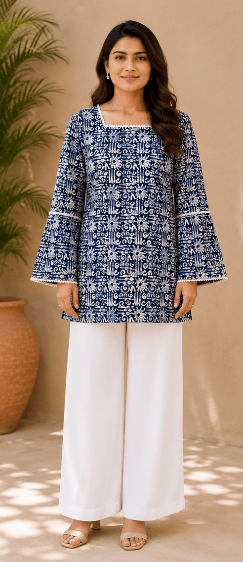Indigo Blue Cotton Summer Kurta