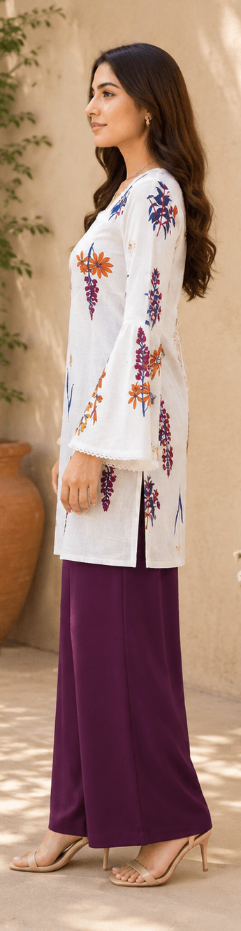 Cream Floral Cotton Kurta