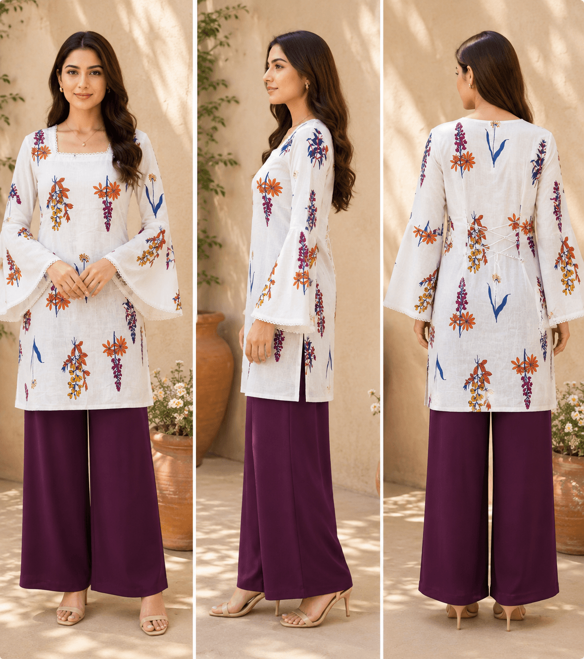 Cream Floral Cotton Kurta