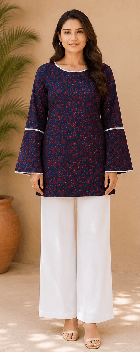 Purple Printed Cotton Kurta
