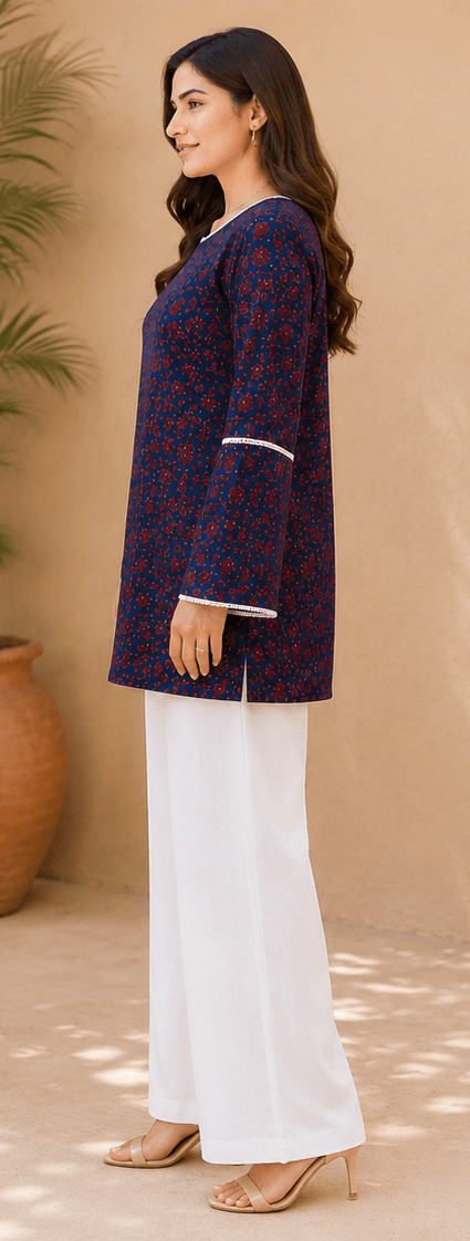 Purple Printed Cotton Kurta