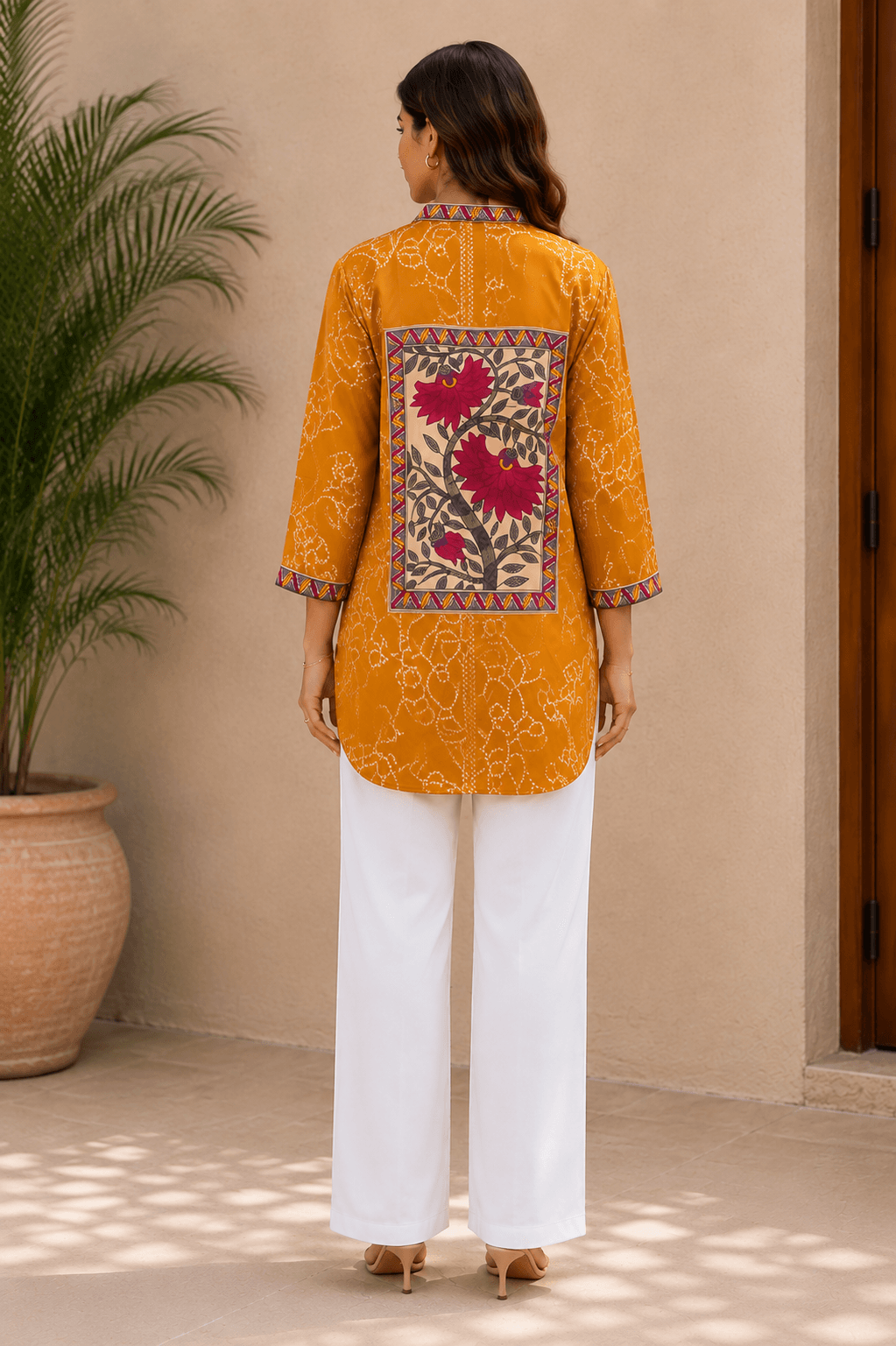 Mustard Yellow Printed Crepe Shirt