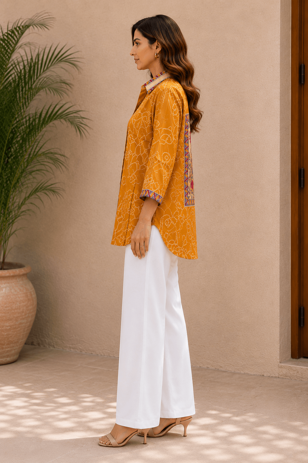 Mustard Yellow Printed Crepe Shirt